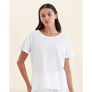 Papinelle Women's Short Flutter Sleeve Cotton/Modal Blend Tee in White Large $42